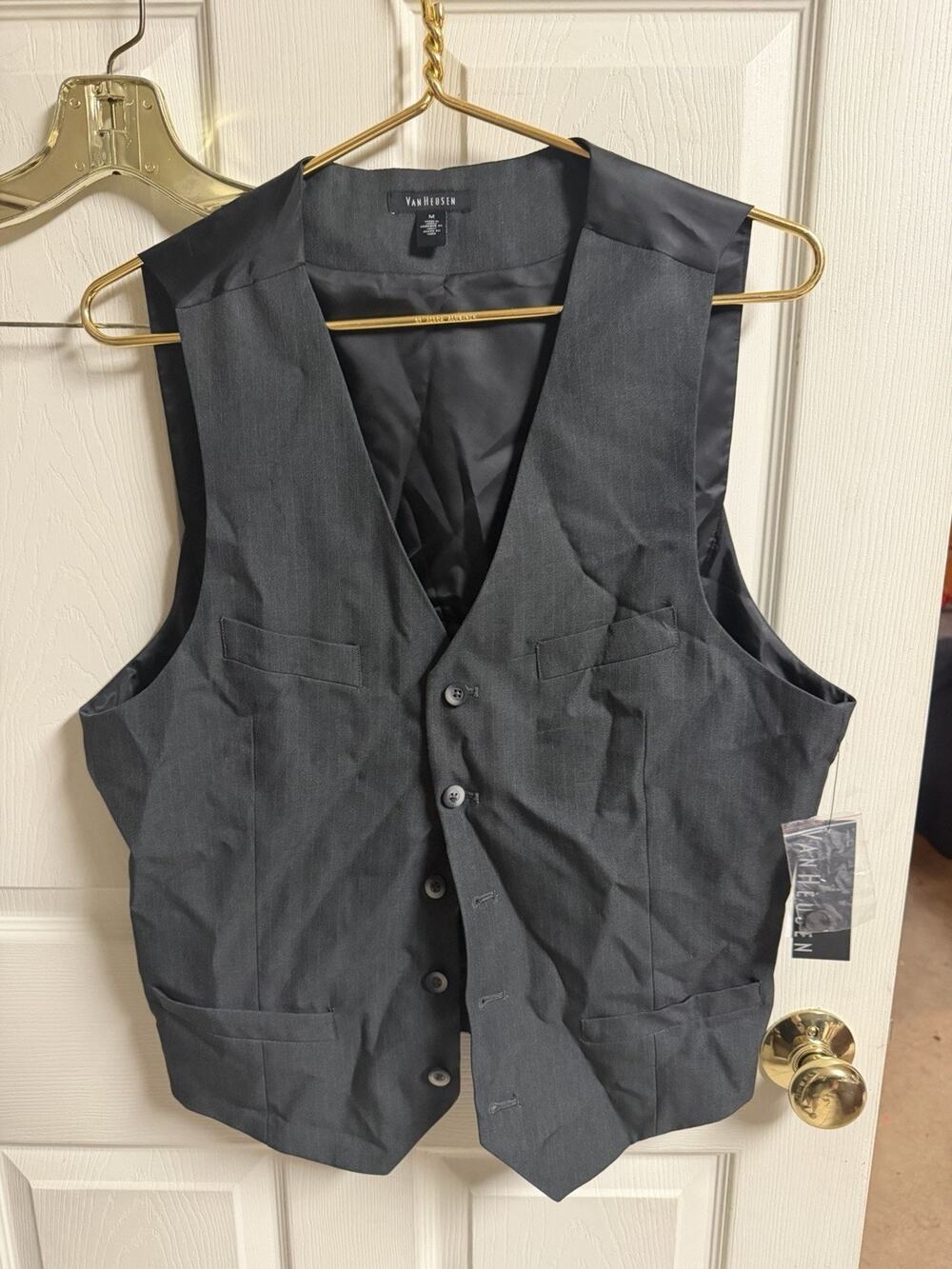Van Heusen Gray Striped Suit Separates Vest Med Back Slider Adjuster New Tags 42